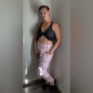 High Waisted Reindeer Christmas Pants Elastic Waist Pockets Red White